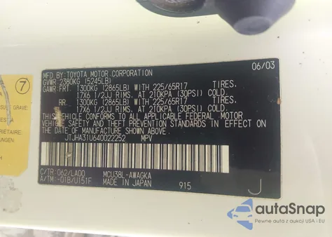 2004 Lexus Rx 330 from USA, damaged, VIN JTJHA31U640022252